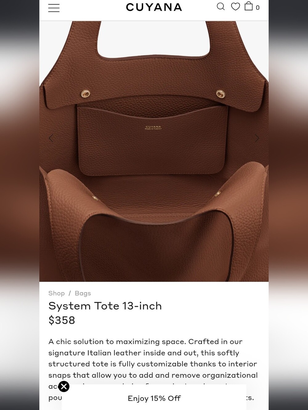 Cuyana Pebbled Leather Tote in Cognac - Picture 6 of 6